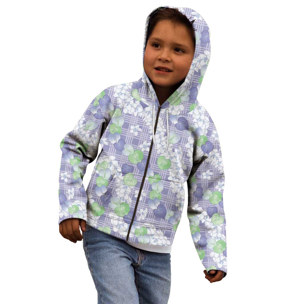 Anthurium Plumeria Lei Pastel Kid Hoodie Purple Hawaiian Splendid Palaka LT01 - Polynesian Pride