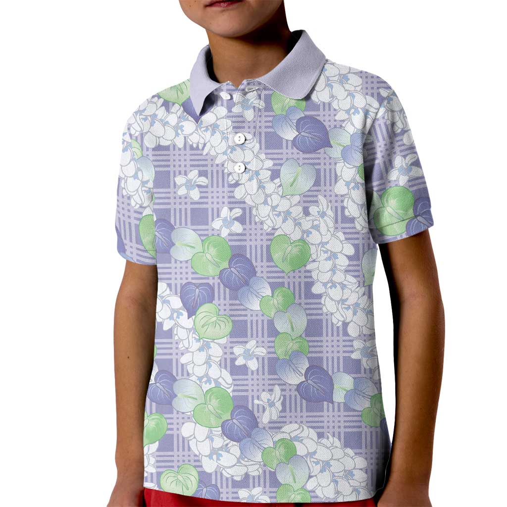 Anthurium Plumeria Lei Pastel Kid Polo Shirt Purple Hawaiian Splendid Palaka