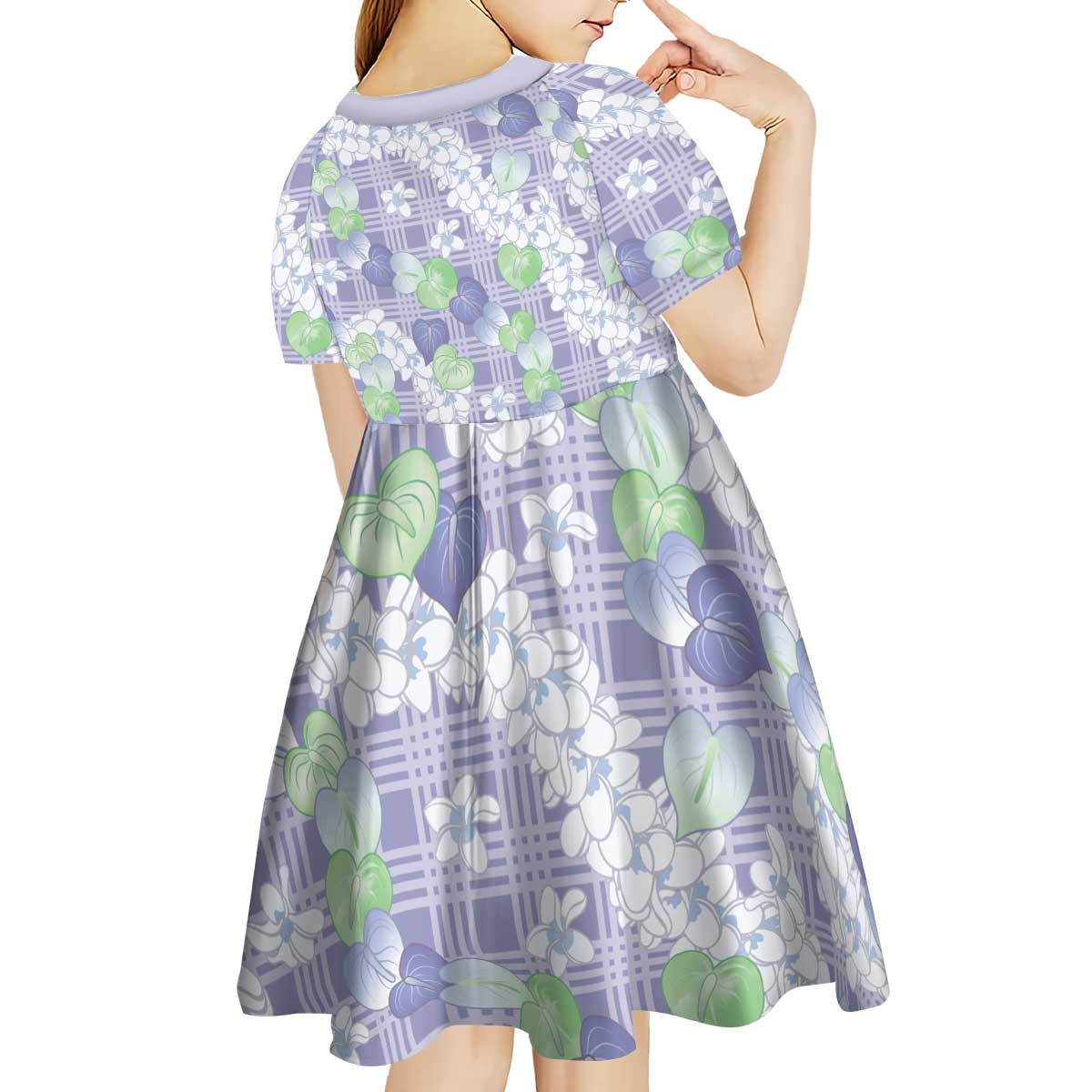 Anthurium Plumeria Lei Pastel Kid Short Sleeve Dress Purple Hawaiian Splendid Palaka LT01 - Polynesian Pride