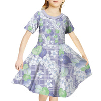 Anthurium Plumeria Lei Pastel Kid Short Sleeve Dress Purple Hawaiian Splendid Palaka LT01 - Polynesian Pride