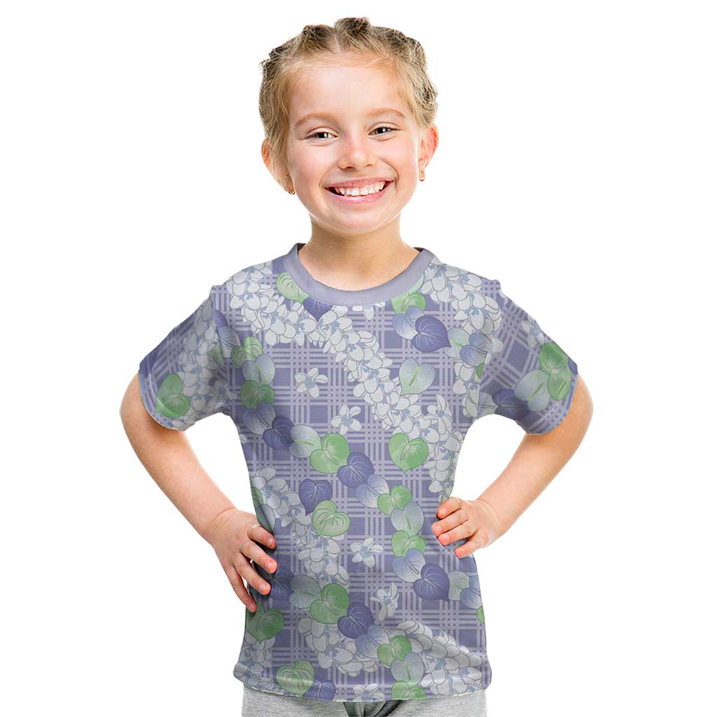 Anthurium Plumeria Lei Pastel Kid T Shirt Purple Hawaiian Splendid Palaka LT01 Purple - Polynesian Pride
