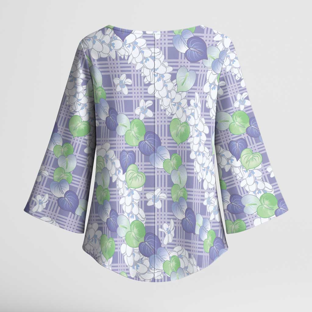 Anthurium Plumeria Lei Pastel Kimono Sleeve Blouse Purple Hawaiian Splendid Palaka LT01 - Polynesian Pride