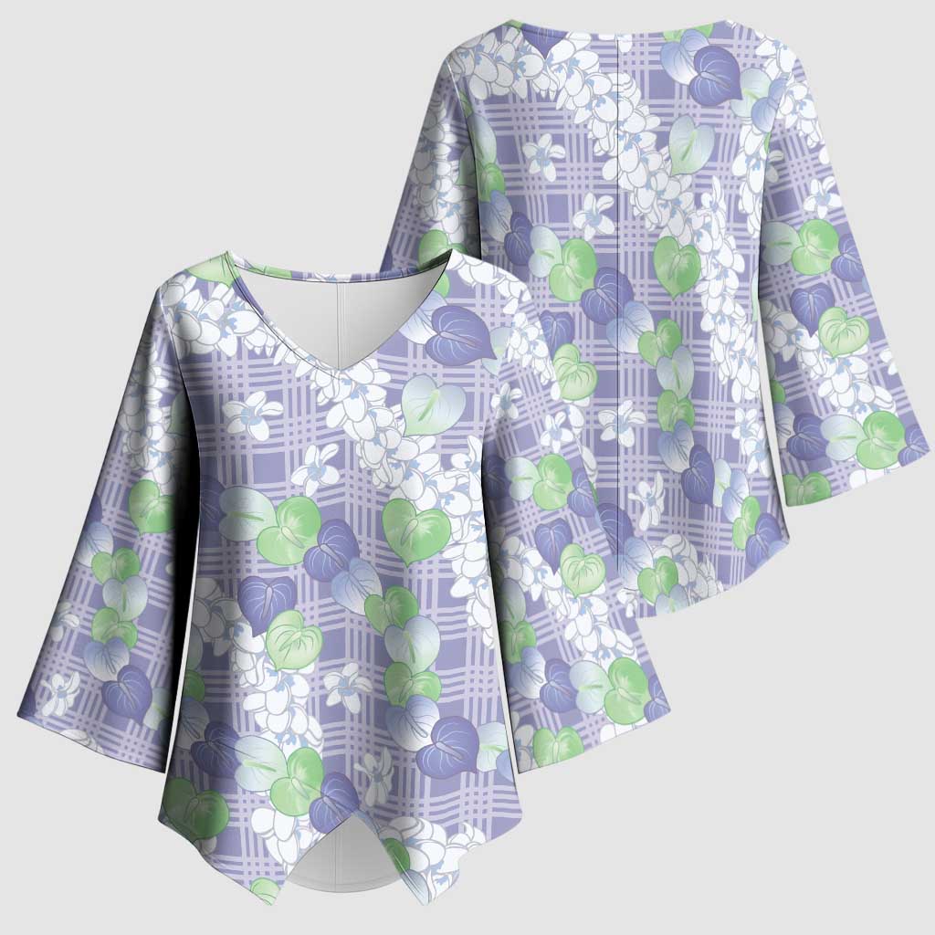 Anthurium Plumeria Lei Pastel Kimono Sleeve Blouse Purple Hawaiian Splendid Palaka LT01 - Polynesian Pride
