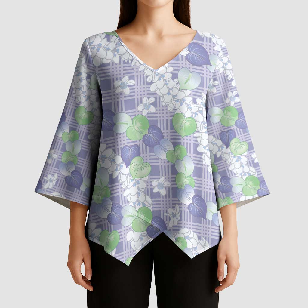 Anthurium Plumeria Lei Pastel Kimono Sleeve Blouse Purple Hawaiian Splendid Palaka LT01 - Polynesian Pride