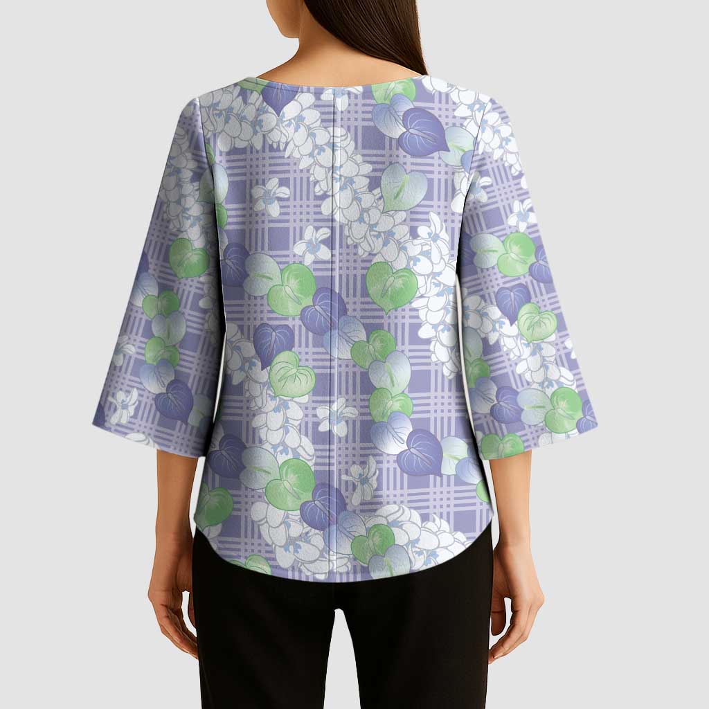 Anthurium Plumeria Lei Pastel Kimono Sleeve Blouse Purple Hawaiian Splendid Palaka LT01 - Polynesian Pride