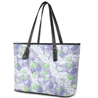 Anthurium Plumeria Lei Pastel Leather Tote Bag Purple Hawaiian Splendid Palaka LT01 - Polynesian Pride