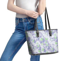 Anthurium Plumeria Lei Pastel Leather Tote Bag Purple Hawaiian Splendid Palaka LT01 - Polynesian Pride