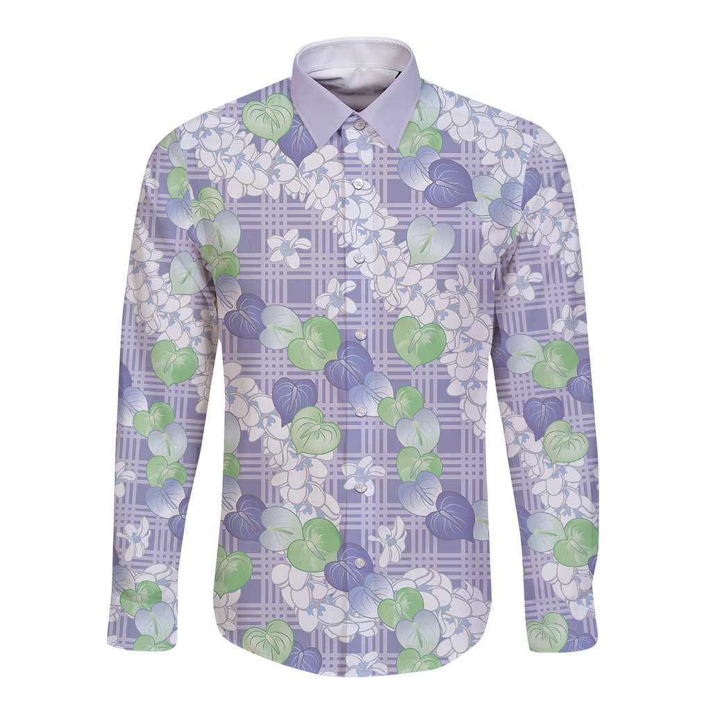 Anthurium Plumeria Lei Pastel Long Sleeve Button Shirt Purple Hawaiian Splendid Palaka