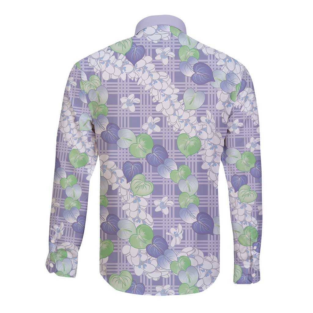 Anthurium Plumeria Lei Pastel Long Sleeve Button Shirt Purple Hawaiian Splendid Palaka LT01 - Polynesian Pride
