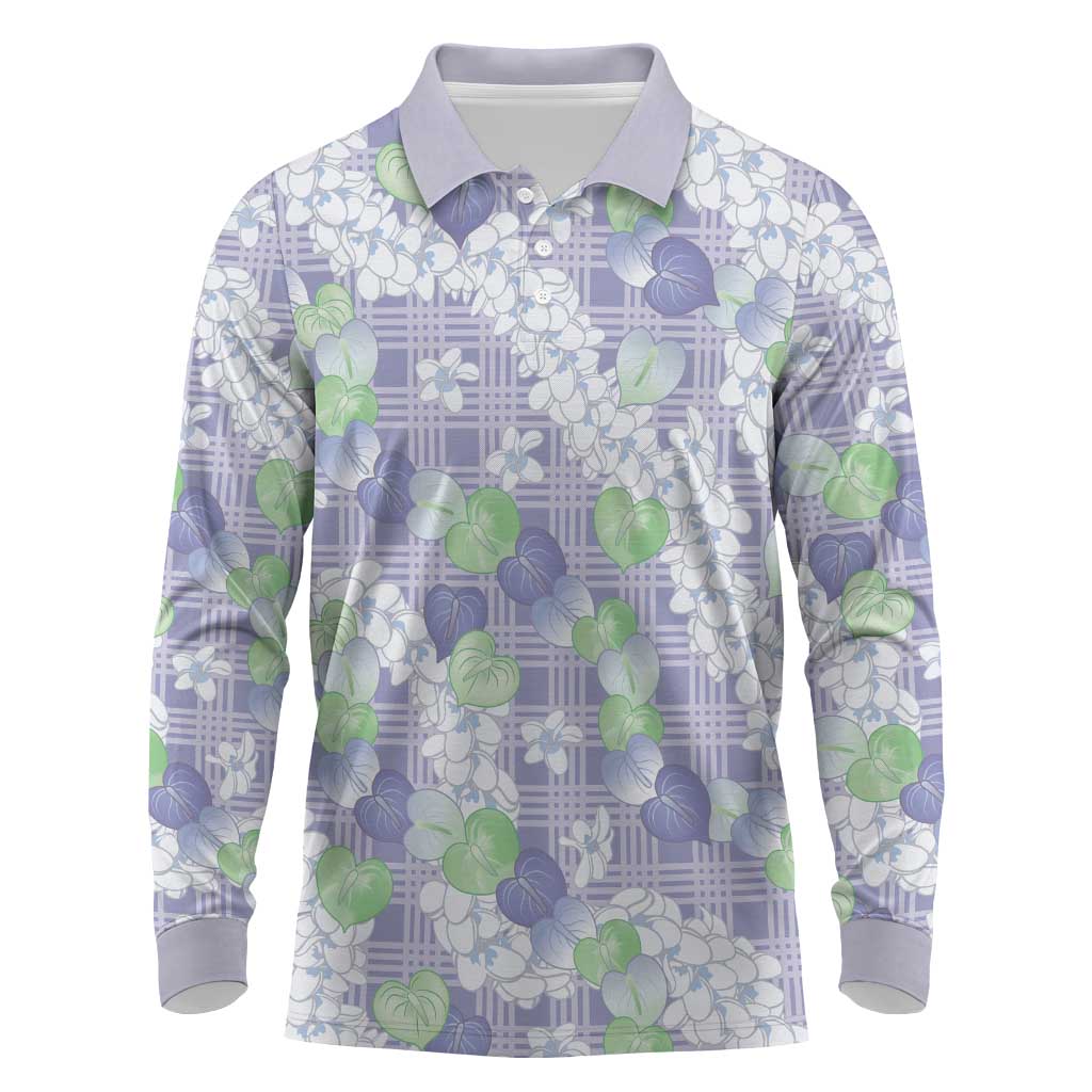 Anthurium Plumeria Lei Pastel Long Sleeve Polo Shirt Purple Hawaiian Splendid Palaka