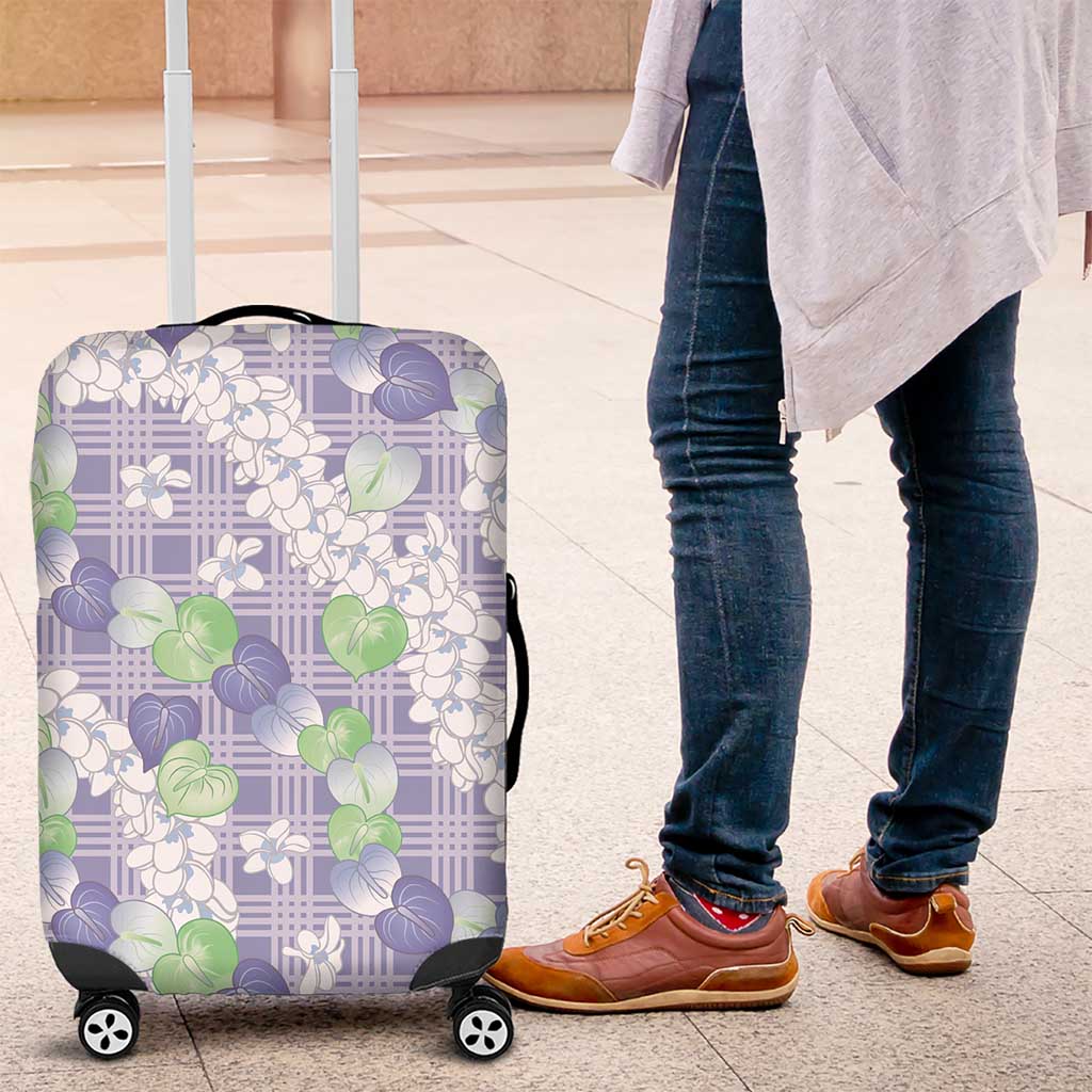 Anthurium Plumeria Lei Pastel Luggage Cover Purple Hawaiian Splendid Palaka LT01 Purple - Polynesian Pride