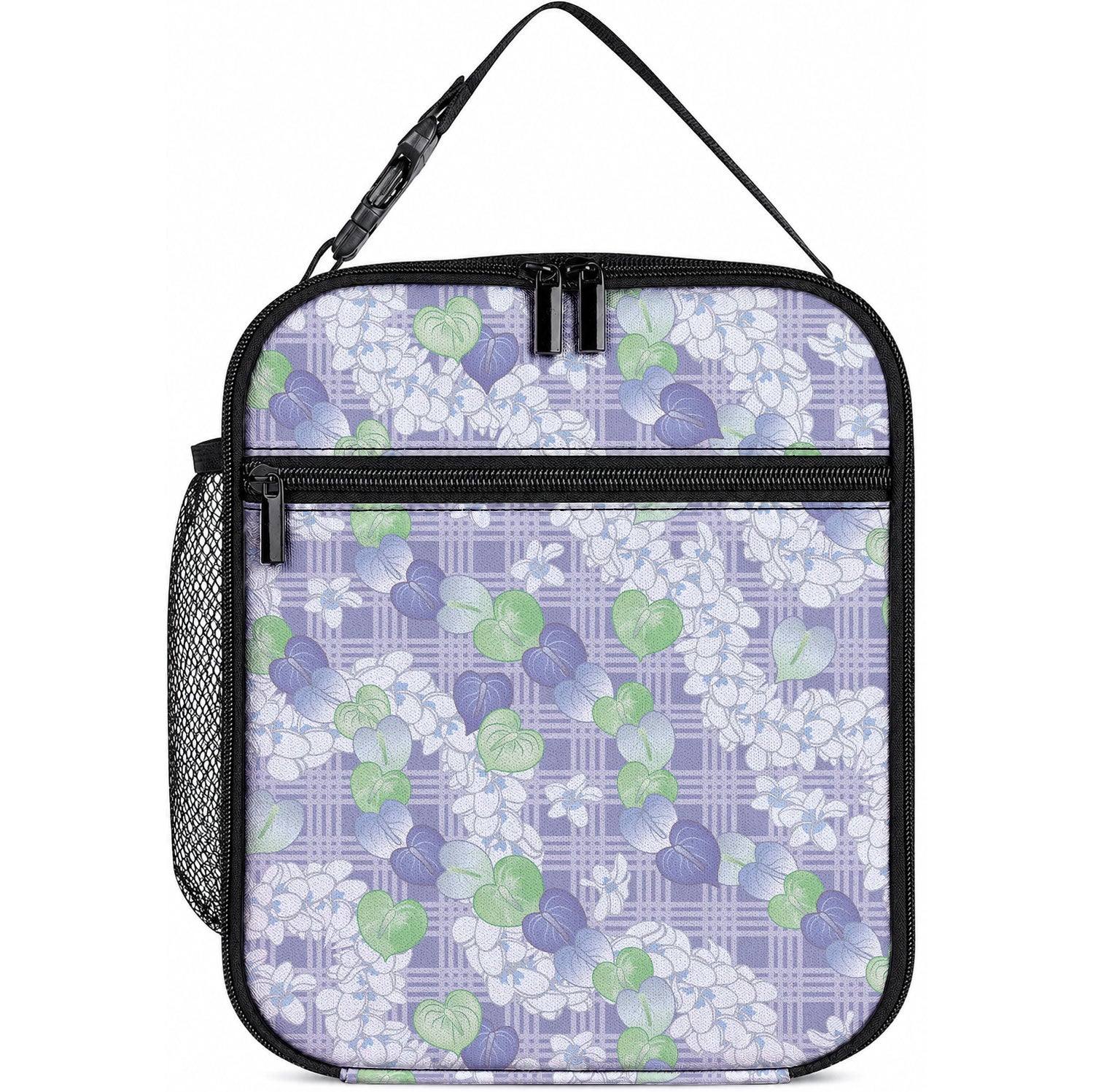 Anthurium Plumeria Lei Pastel Lunch Bag Purple Hawaiian Splendid Palaka LT01 10.2 × 8.3 × 4.3 inch Purple - Polynesian Pride
