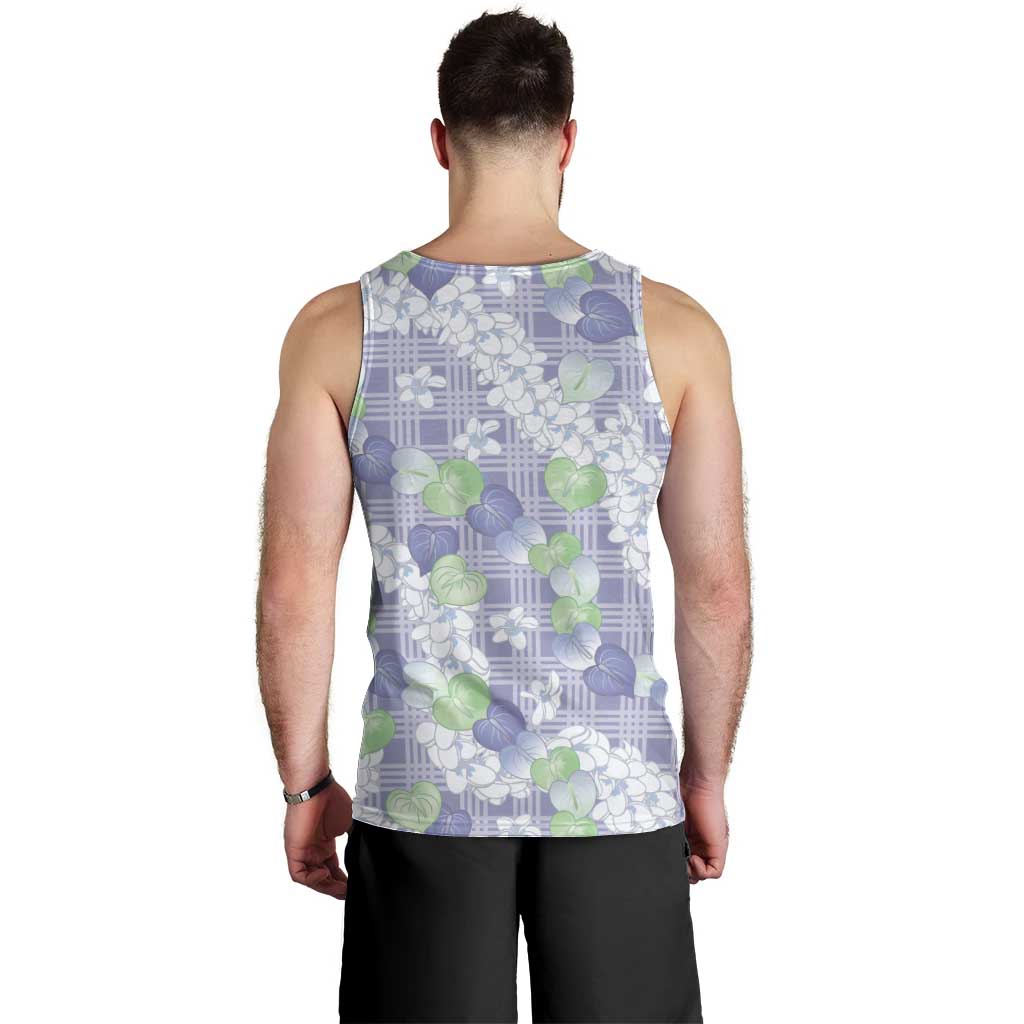 Anthurium Plumeria Lei Pastel Men Tank Top Purple Hawaiian Splendid Palaka LT01 - Polynesian Pride