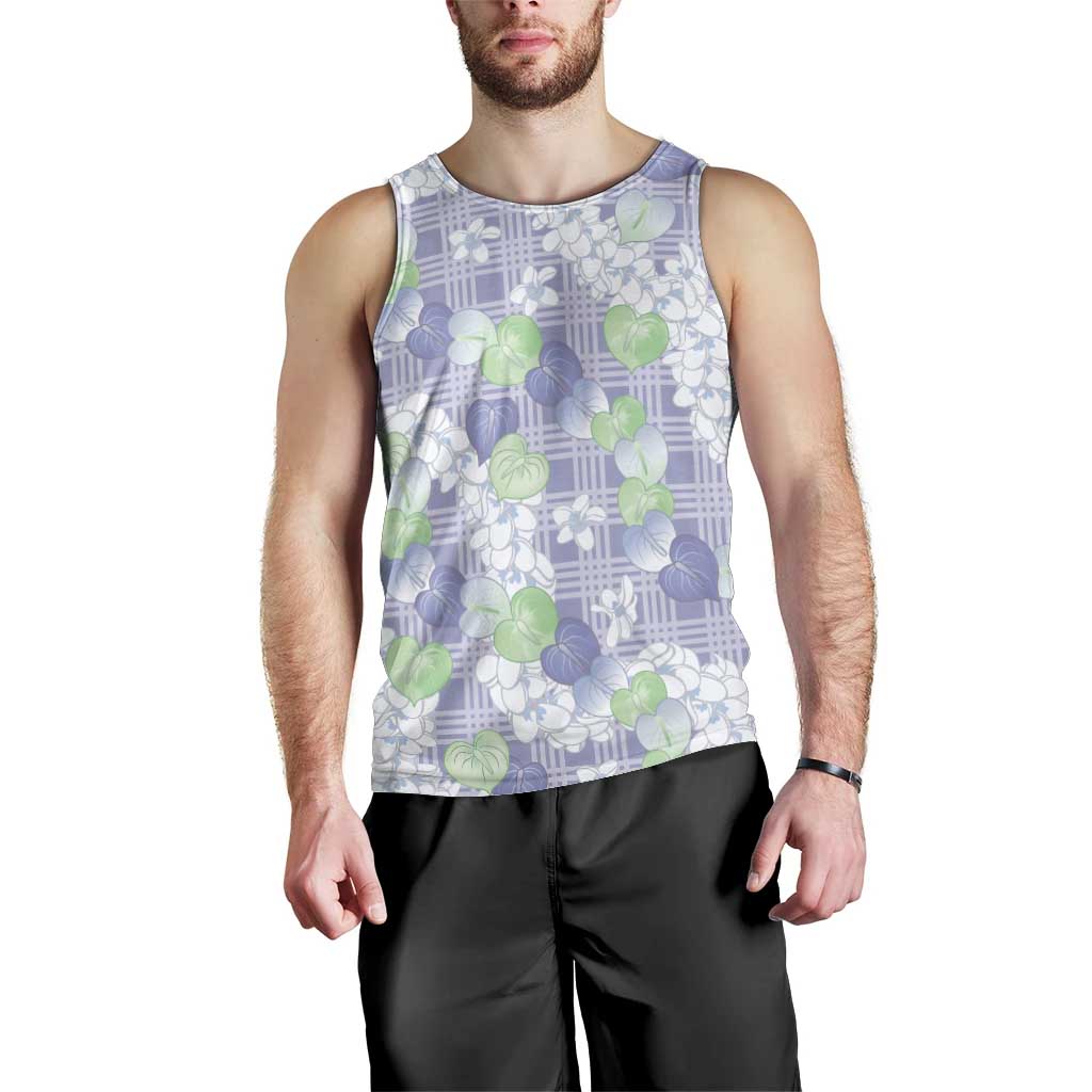 Anthurium Plumeria Lei Pastel Men Tank Top Purple Hawaiian Splendid Palaka LT01 - Polynesian Pride