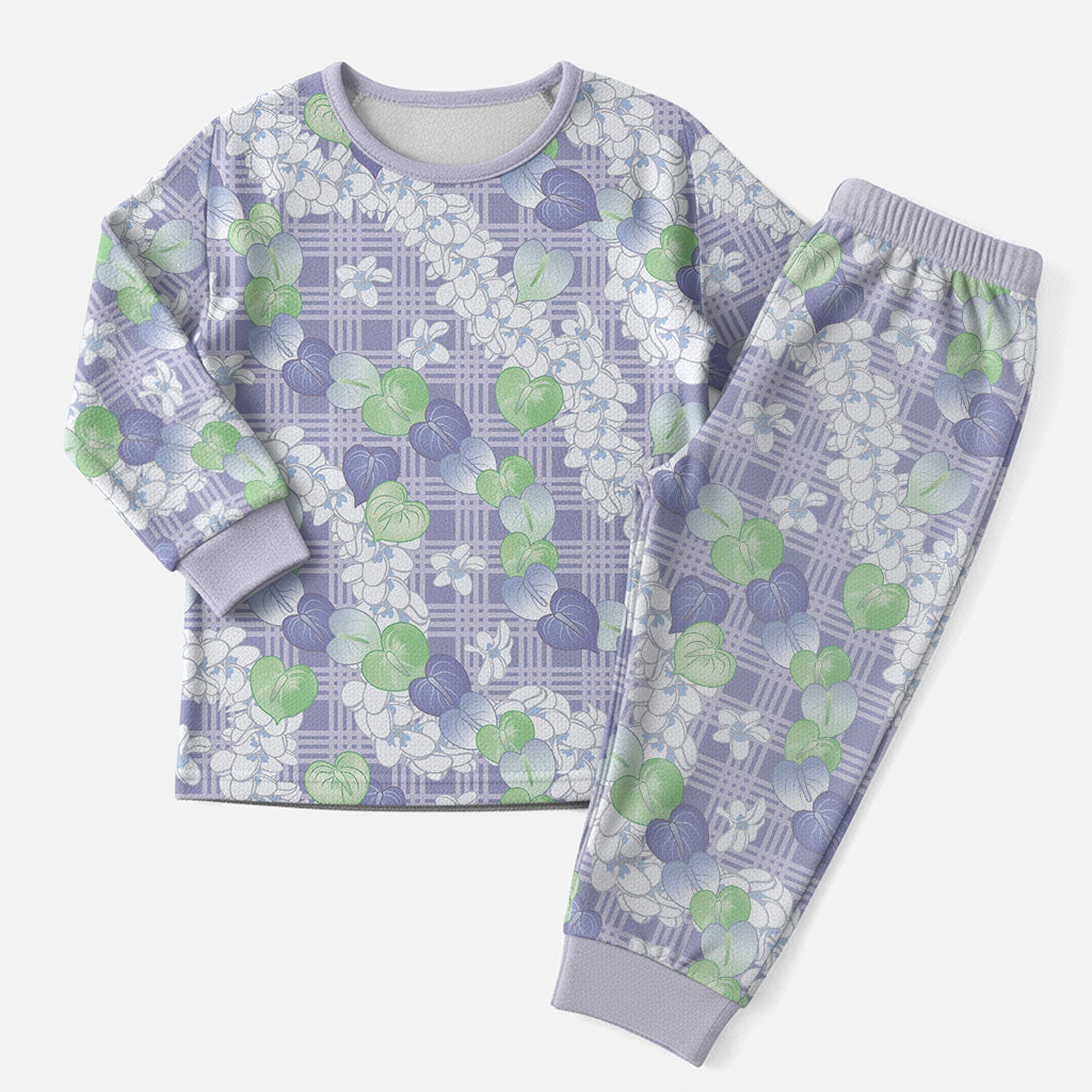Anthurium Plumeria Lei Pastel Christmas Pajama Set Purple Hawaiian Splendid Palaka
