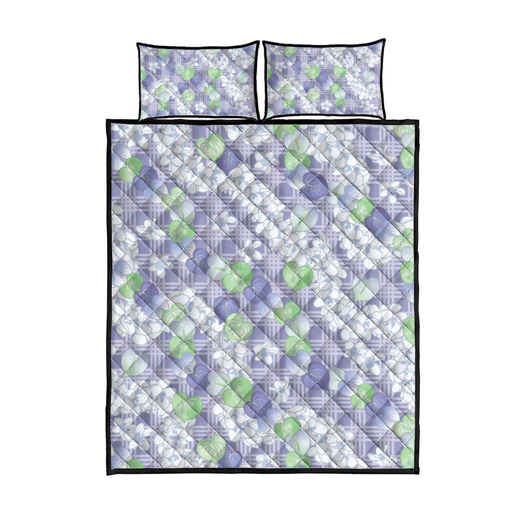 Anthurium Plumeria Lei Pastel Quilt Bed Set Purple Hawaiian Splendid Palaka