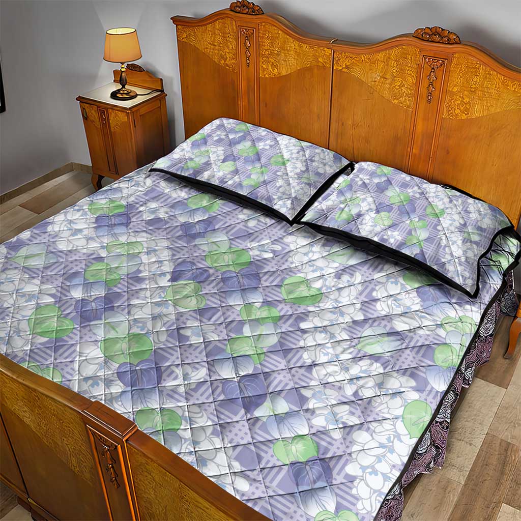 Anthurium Plumeria Lei Pastel Quilt Bed Set Purple Hawaiian Splendid Palaka