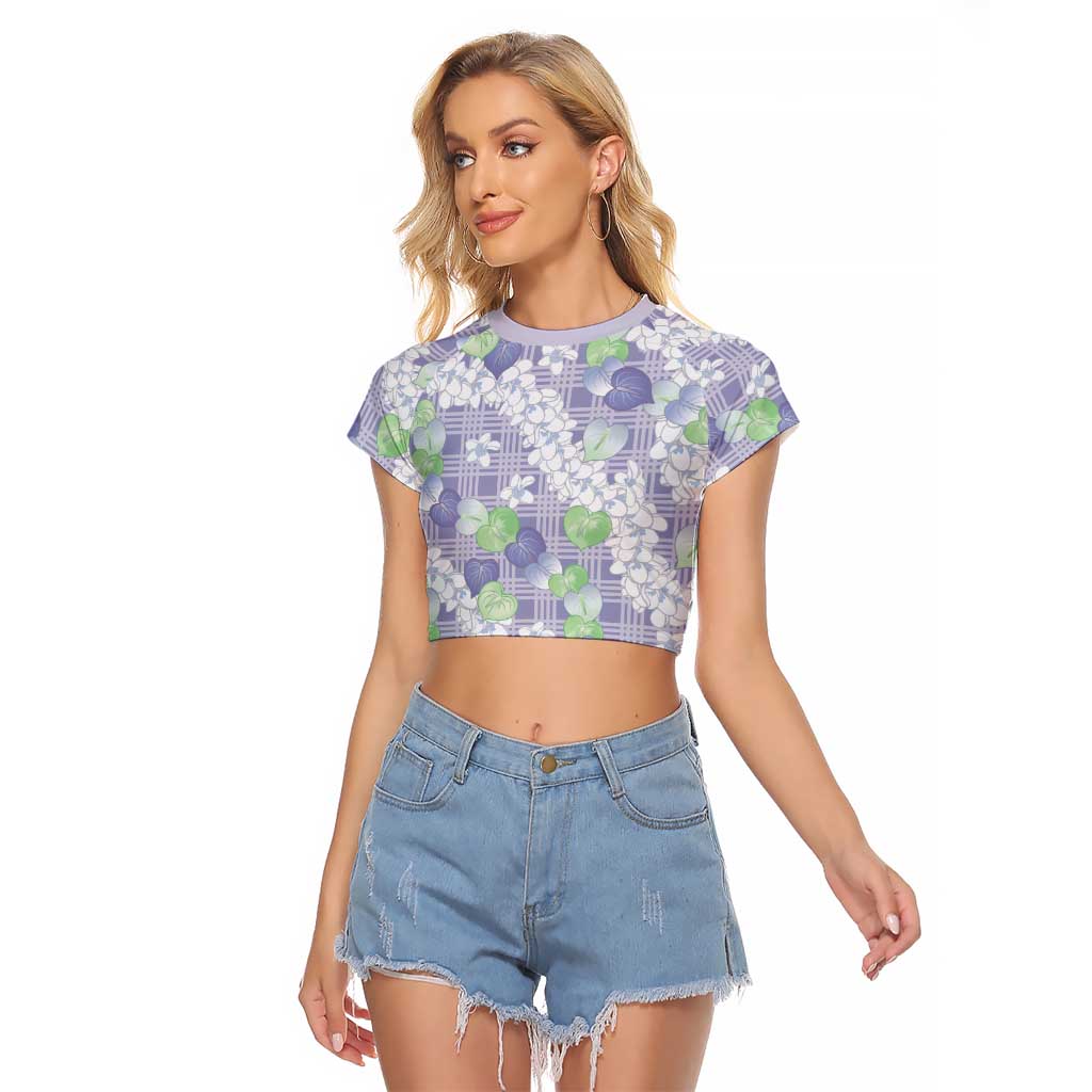 Anthurium Plumeria Lei Pastel Raglan Cropped T Shirt Purple Hawaiian Splendid Palaka LT01 Female Purple - Polynesian Pride