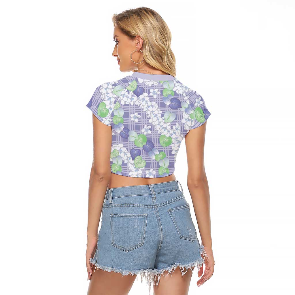 Anthurium Plumeria Lei Pastel Raglan Cropped T Shirt Purple Hawaiian Splendid Palaka LT01 - Polynesian Pride