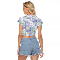 Anthurium Plumeria Lei Pastel Raglan Cropped T Shirt Purple Hawaiian Splendid Palaka LT01 - Polynesian Pride