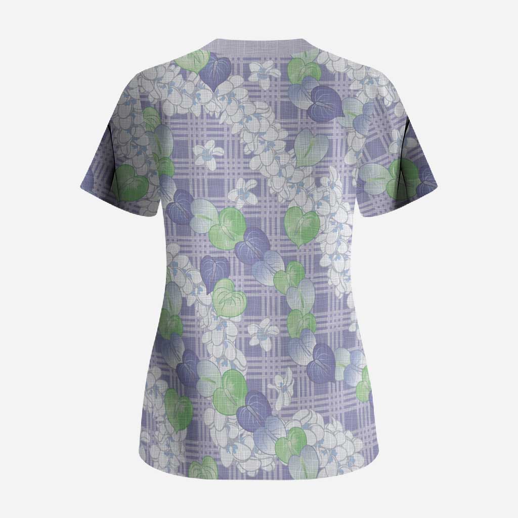 Anthurium Plumeria Lei Pastel Scrub Top Purple Hawaiian Splendid Palaka LT01 - Polynesian Pride