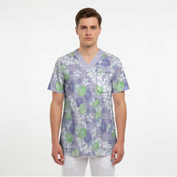 Anthurium Plumeria Lei Pastel Scrub Top Purple Hawaiian Splendid Palaka LT01 - Polynesian Pride