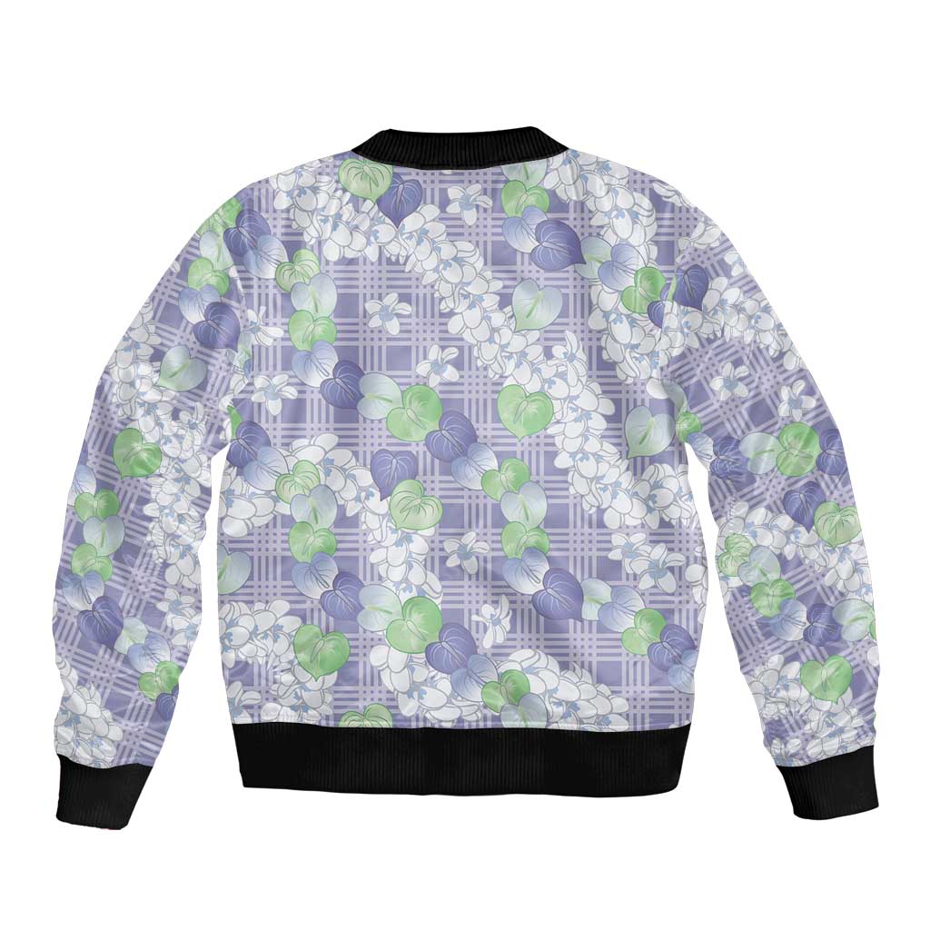 Anthurium Plumeria Lei Pastel Sleeve Zip Bomber Jacket Purple Hawaiian Splendid Palaka LT01 - Polynesian Pride