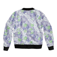 Anthurium Plumeria Lei Pastel Sleeve Zip Bomber Jacket Purple Hawaiian Splendid Palaka LT01 - Polynesian Pride