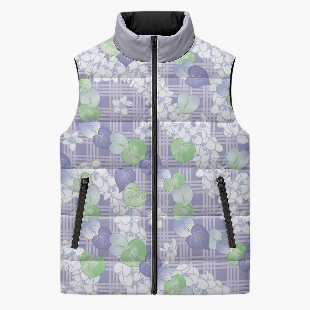Anthurium Plumeria Lei Pastel Sleeveless Puffer Jacket Purple Hawaiian Splendid Palaka LT01 Unisex Purple - Polynesian Pride