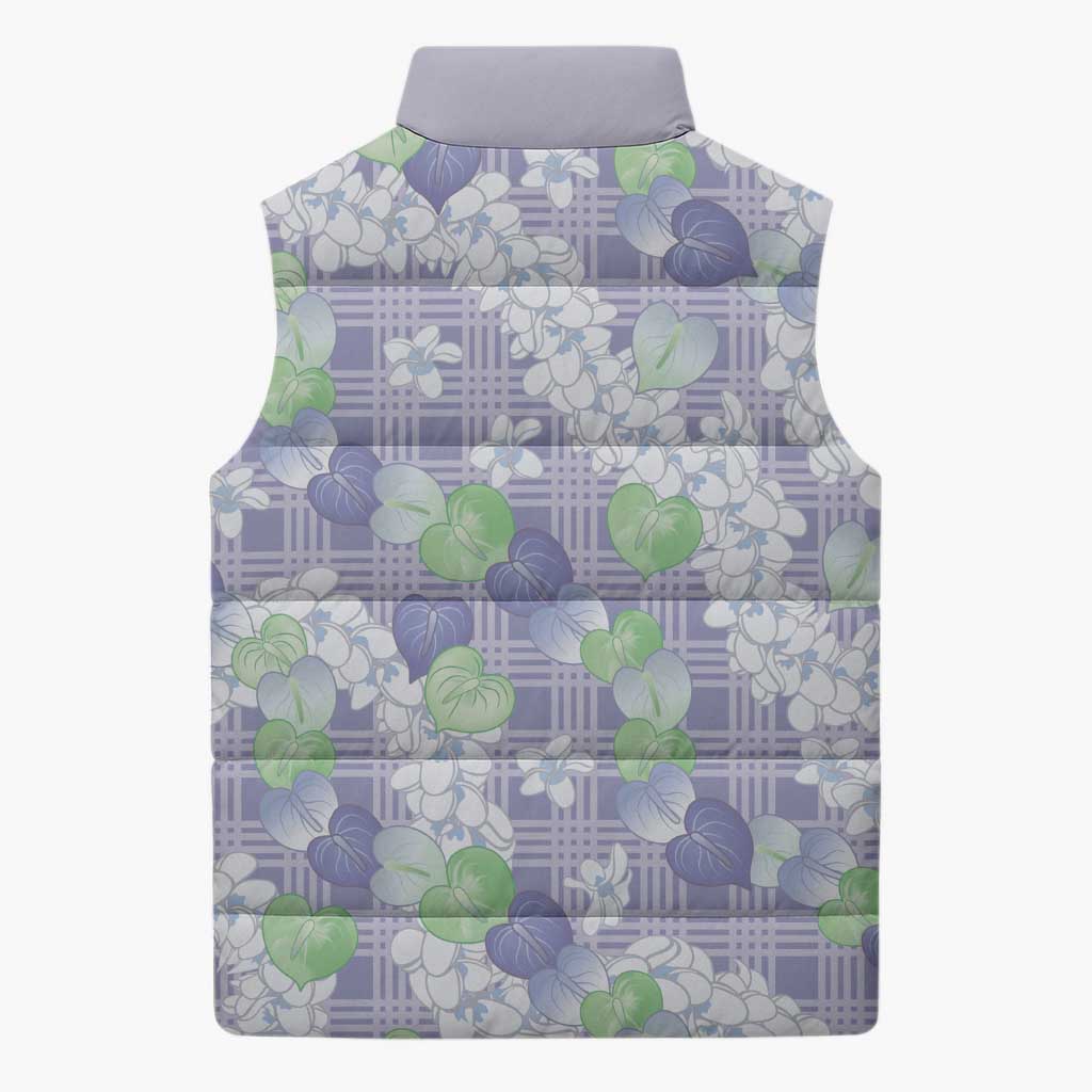 Anthurium Plumeria Lei Pastel Sleeveless Puffer Jacket Purple Hawaiian Splendid Palaka LT01 - Polynesian Pride