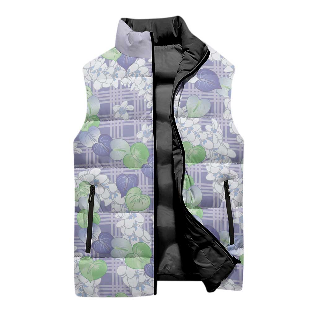 Anthurium Plumeria Lei Pastel Sleeveless Puffer Jacket Purple Hawaiian Splendid Palaka LT01 - Polynesian Pride