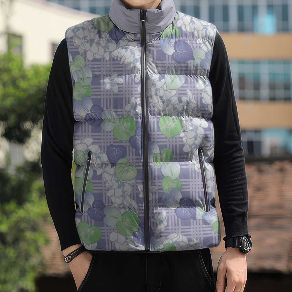 Anthurium Plumeria Lei Pastel Sleeveless Puffer Jacket Purple Hawaiian Splendid Palaka LT01 - Polynesian Pride