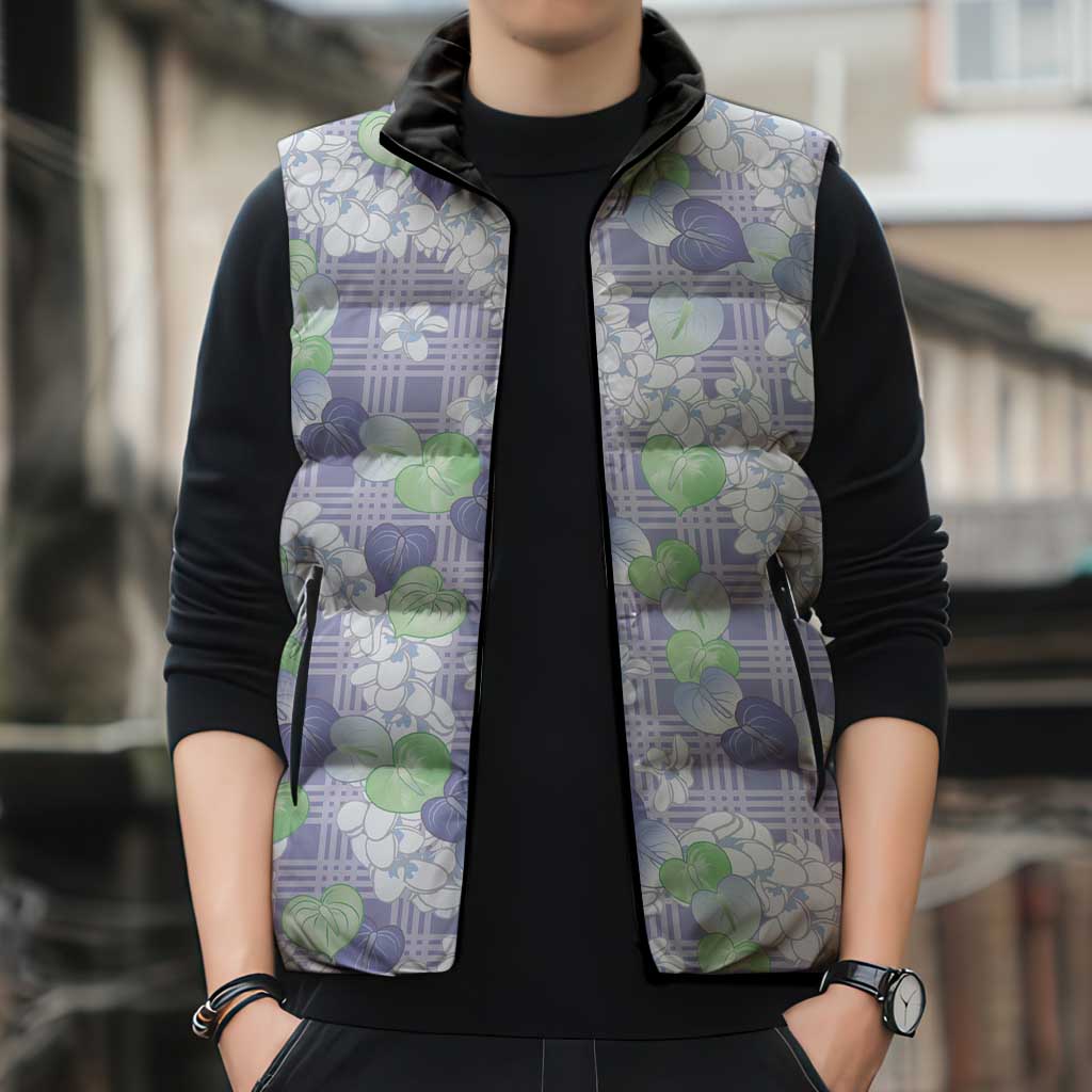 Anthurium Plumeria Lei Pastel Sleeveless Puffer Jacket Purple Hawaiian Splendid Palaka LT01 - Polynesian Pride