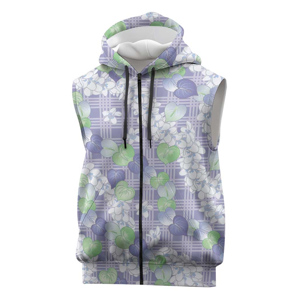 Anthurium Plumeria Lei Pastel Sleeveless Zip Hoodie Purple Hawaiian Splendid Palaka