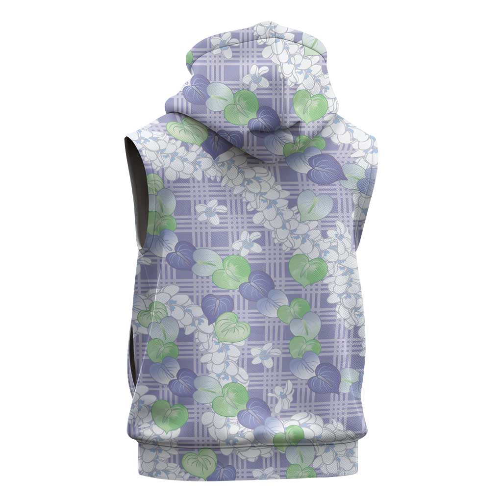 Anthurium Plumeria Lei Pastel Sleeveless Zip Hoodie Purple Hawaiian Splendid Palaka LT01 - Polynesian Pride