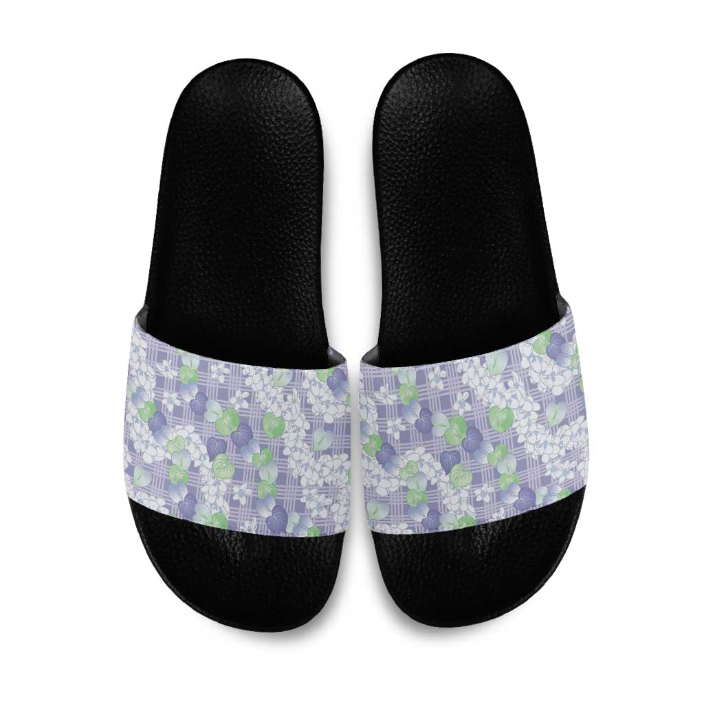 Anthurium Plumeria Lei Pastel Slide Sandals Purple Hawaiian Splendid Palaka LT01 Purple - Polynesian Pride