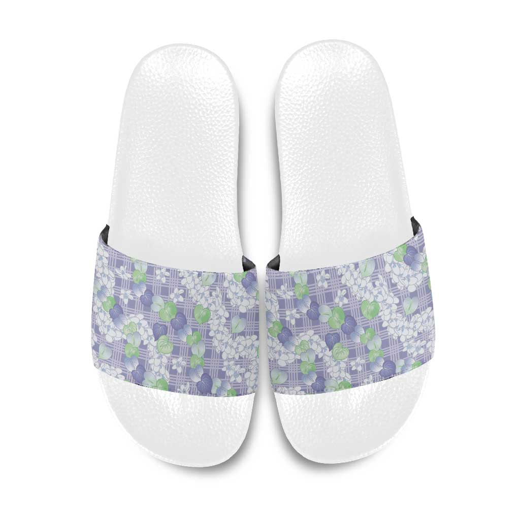 Anthurium Plumeria Lei Pastel Slide Sandals Purple Hawaiian Splendid Palaka LT01 Purple - Polynesian Pride