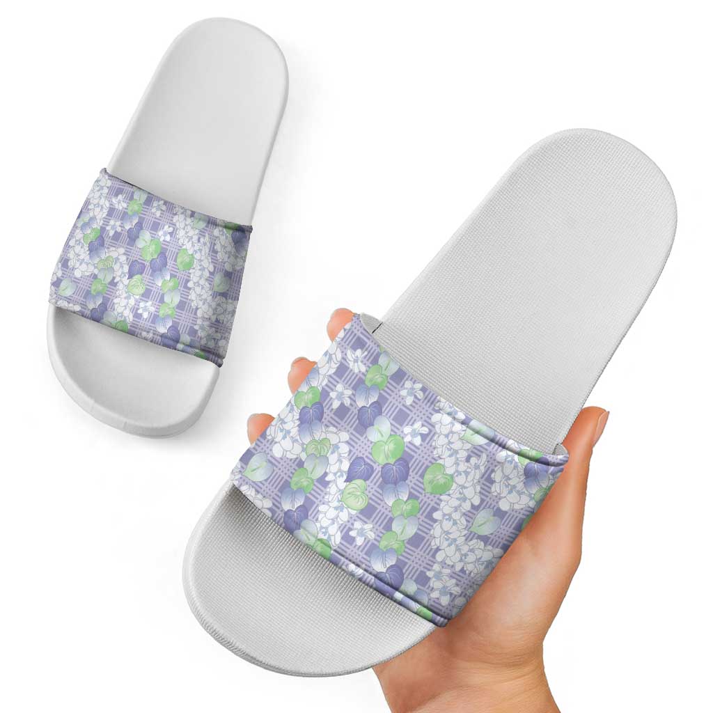 Anthurium Plumeria Lei Pastel Slide Sandals Purple Hawaiian Splendid Palaka LT01 - Polynesian Pride