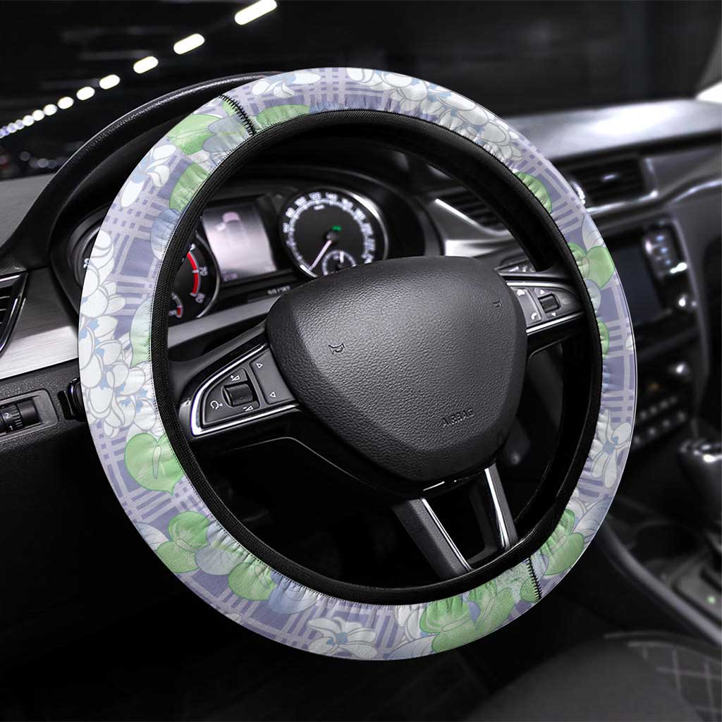 Anthurium Plumeria Lei Pastel Steering Wheel Cover Purple Hawaiian Splendid Palaka LT01 Universal Fit Purple - Polynesian Pride