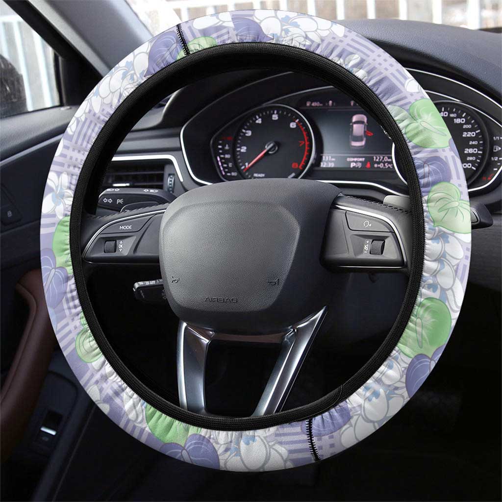 Anthurium Plumeria Lei Pastel Steering Wheel Cover Purple Hawaiian Splendid Palaka LT01 - Polynesian Pride