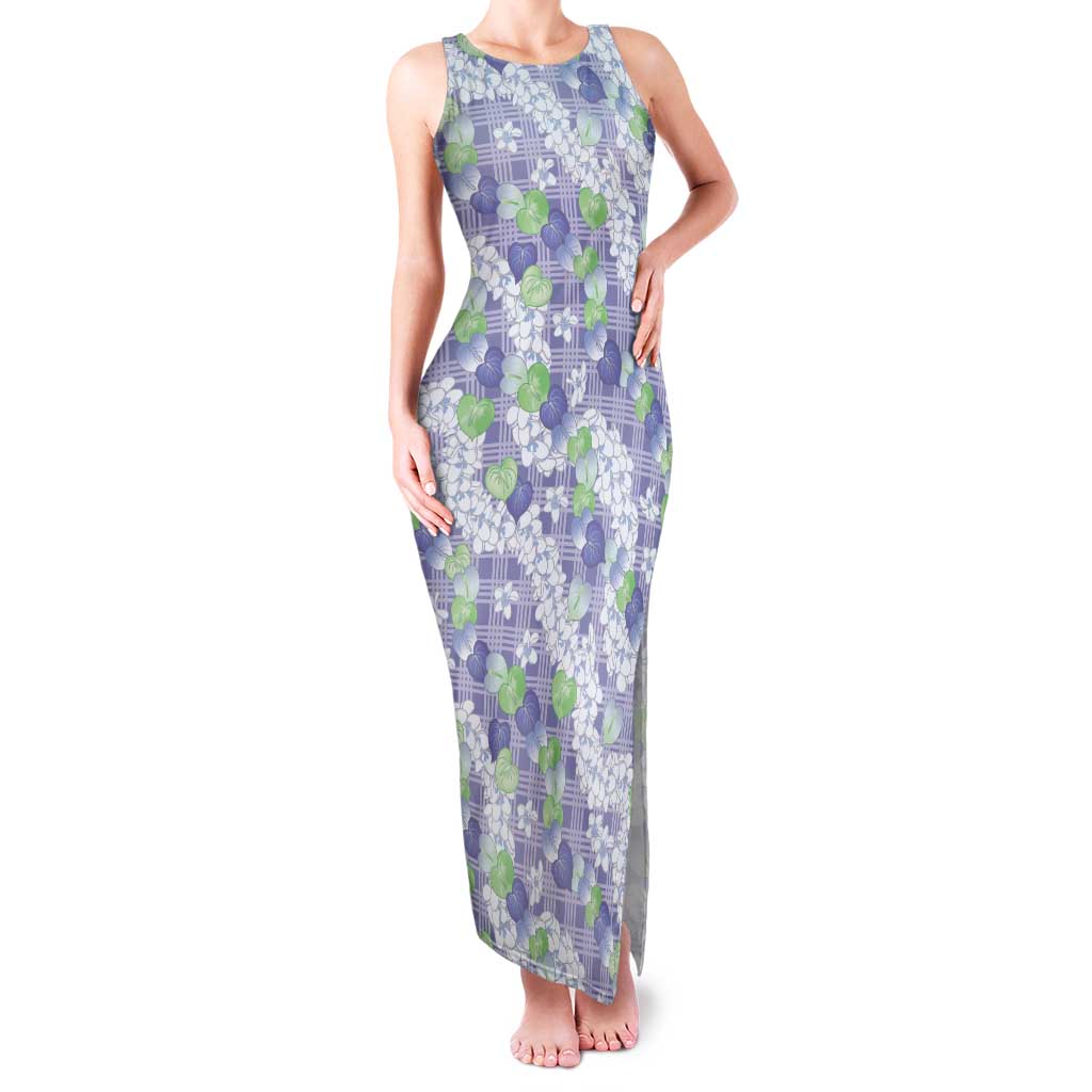 Anthurium Plumeria Lei Pastel Tank Maxi Dress Purple Hawaiian Splendid Palaka LT01 Women Purple - Polynesian Pride