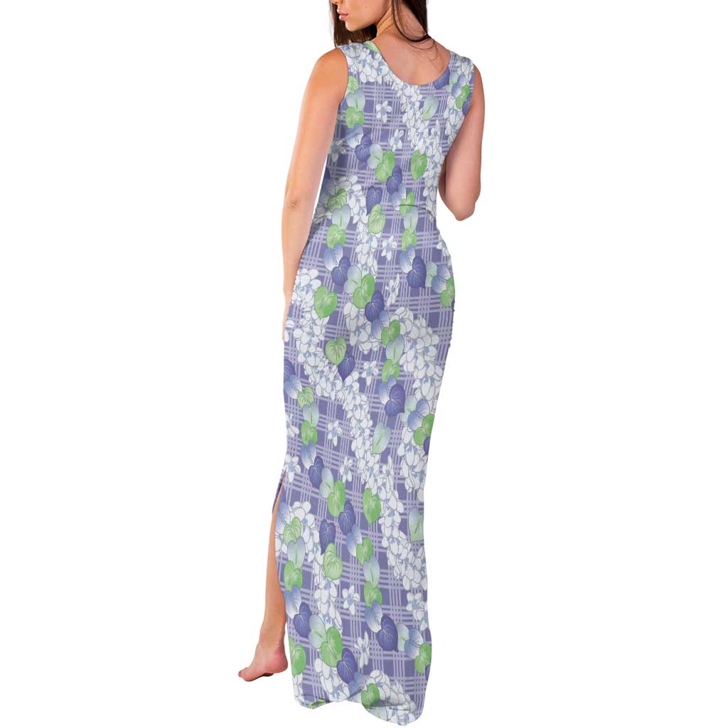 Anthurium Plumeria Lei Pastel Tank Maxi Dress Purple Hawaiian Splendid Palaka LT01 - Polynesian Pride