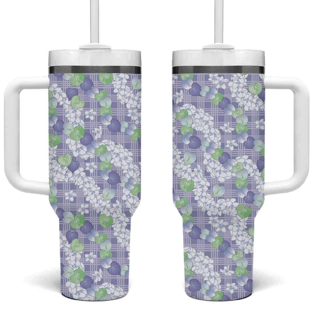 Anthurium Plumeria Lei Pastel Tumbler With Handle Purple Hawaiian Splendid Palaka LT01 One Size: 40 oz Purple - Polynesian Pride