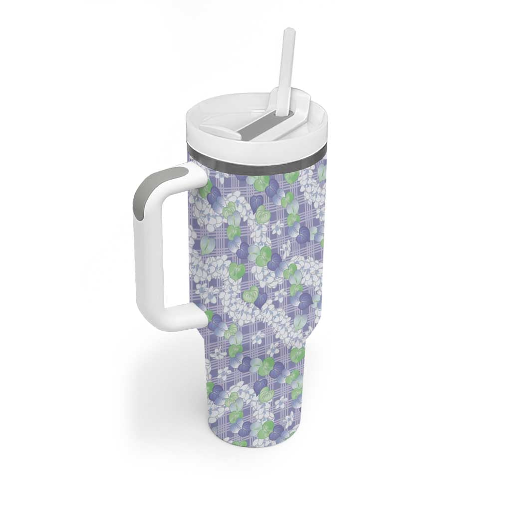 Anthurium Plumeria Lei Pastel Tumbler With Handle Purple Hawaiian Splendid Palaka LT01 - Polynesian Pride