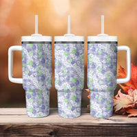 Anthurium Plumeria Lei Pastel Tumbler With Handle Purple Hawaiian Splendid Palaka LT01 - Polynesian Pride