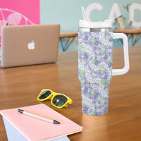 Anthurium Plumeria Lei Pastel Tumbler With Handle Purple Hawaiian Splendid Palaka LT01 - Polynesian Pride