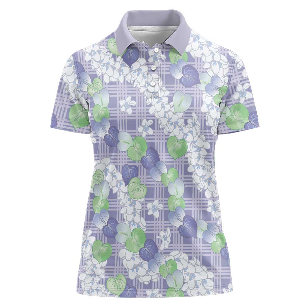 Anthurium Plumeria Lei Pastel Women Polo Shirt Purple Hawaiian Splendid Palaka