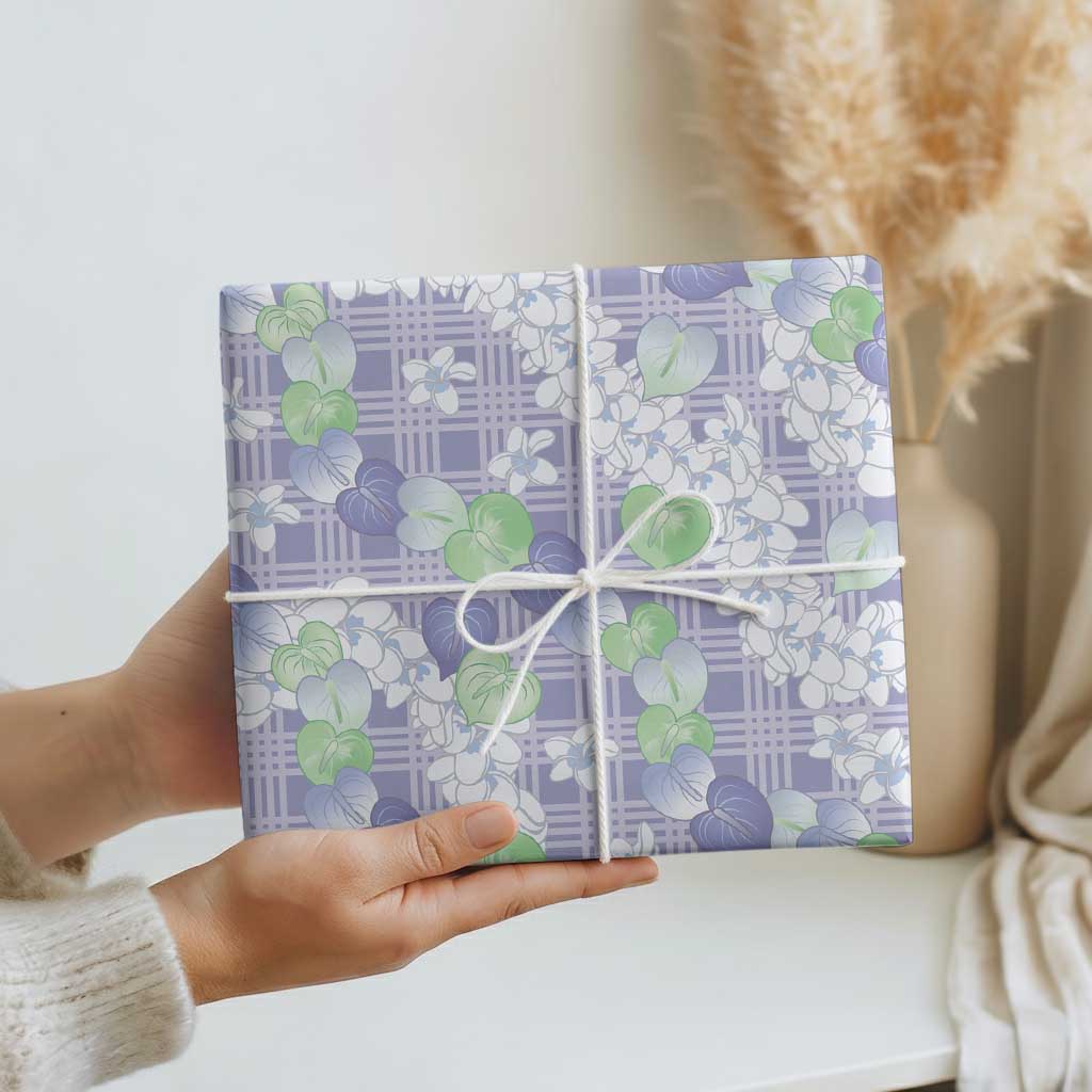Anthurium Plumeria Lei Pastel Wrapping Paper Purple Hawaiian Splendid Palaka LT01 - Polynesian Pride
