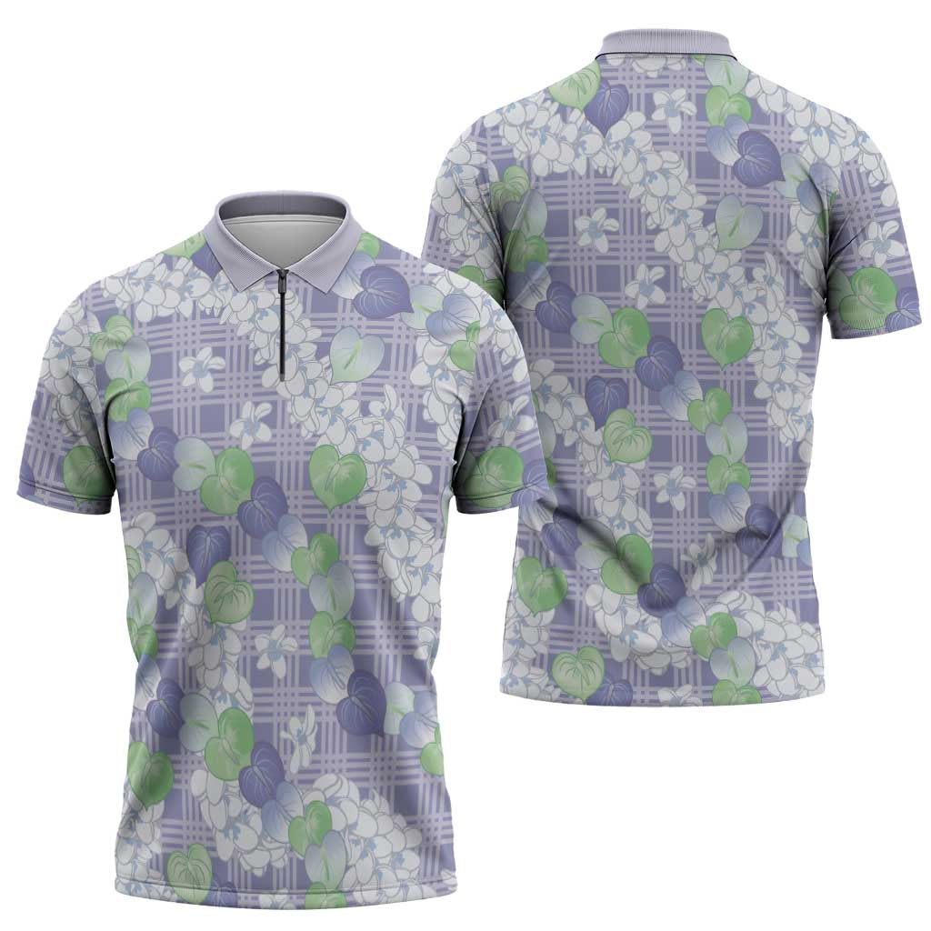 Anthurium Plumeria Lei Pastel Zipper Polo Shirt Purple Hawaiian Splendid Palaka LT01 - Polynesian Pride