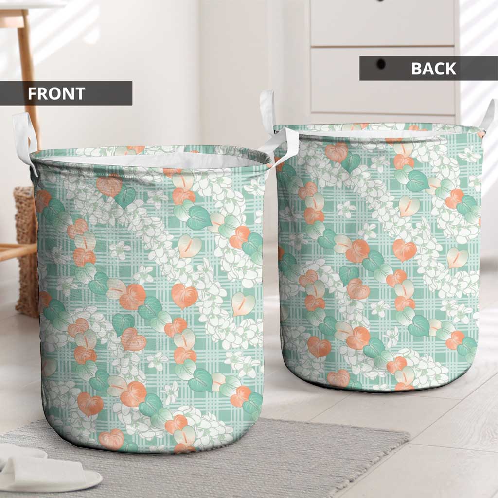 Anthurium Plumeria Lei Pastel Laundry Basket Teal Hawaiian Splendid Palaka LT01 - Polynesian Pride